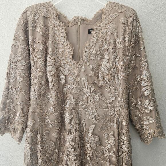 Tadashi Shoji Embroidered Sequin Lace Sand Beige Cocktail Dress Size 12 - Picture 6 of 13